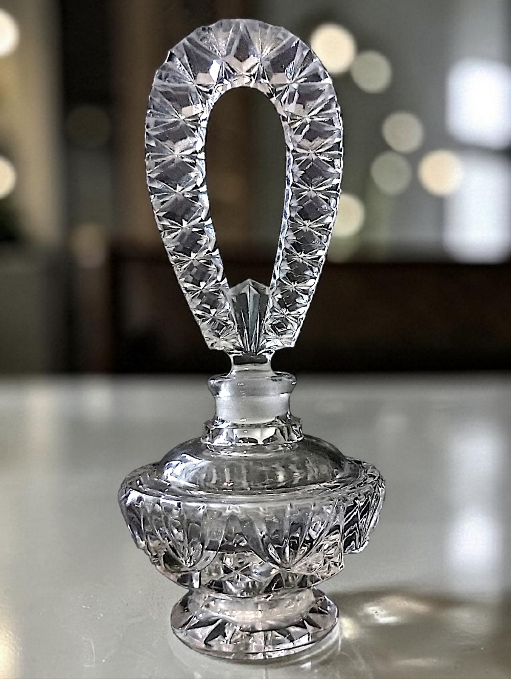 Vintage‎ Czech Glass Perfume Bottle Art Deco Nouveau Pressed With Dauber Vanity